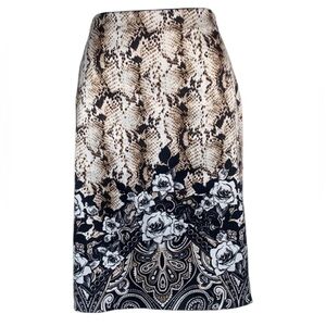 WHITE HOUSE BLACK MARKET WHBM Skirt, black/cream, snake/roses, back zip. 00